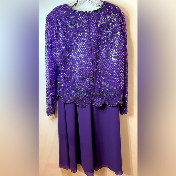 Vintage Woman’s Unbranded Purple Hand Beaded Long Sheer Sleeve Top w Skirt Set - Picture 5 of 9